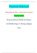 Pearson Edexcel Merged Question Paper + Mark Scheme (Results) Summer 2022 Pearson Edexcel GCSE In Chinese  (1CN0/4H) Paper 4: Writing (Higher  Tier) Centre Number Candidate Number *P70831A0120* P70831A ©2022 Pearson Education Ltd. Q:1/1/1/ Turn over 