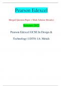 Pearson Edexcel Merged Question Paper + Mark Scheme (Results) Summer 2022 Pearson Edexcel GCSE In Design &  Technology (1DT0) 1A: Metals Centre Number Candidate Number *P69554A0128* Turn over  Total Marks