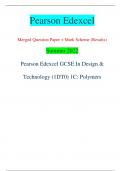 Pearson Edexcel Merged Question Paper + Mark Scheme (Results) Summer 2022 Pearson Edexcel GCSE In Design &  Technology (1DT0) 1C: Polymers Centre Number Candidate Number *P71341RA0128* Turn over  Total Marks