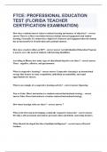 FTCE: PROFESSIONAL EDUCATION TEST (FLORIDA TEACHER CERTIFICATION EXAMINATION)|UPDATED&VERIFIED|100% SOLVED|GUARANTEED SUCCESS