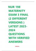 NUR 198  MATERNITY  EXAM 3 FINAL  (2 DIFFERENT VERSIONS ) LATEST 2023- 2024 QUESTIONS WITH VERIFIED  ANSWERS