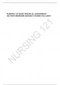 NURSING 121 BASIC PHYSICAL ASSESSMENT SECTION 001/002/003 2022/2023 COURSE SYLLABUS