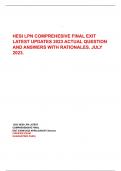 HESI LPN COMPREHESIVE FINAL EXIT  LATEST UPDATES 2023ACTUAL QUESTION  AND ANSWERSWITH RATIONALES.JULY  2023.