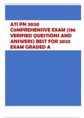 ATI PN 2020  C0MPREHENSIVE EXAM (186  VERIFIED QUESTIONS AND  ANSWERS) BEST FOR 2023  EXAM GRADED A