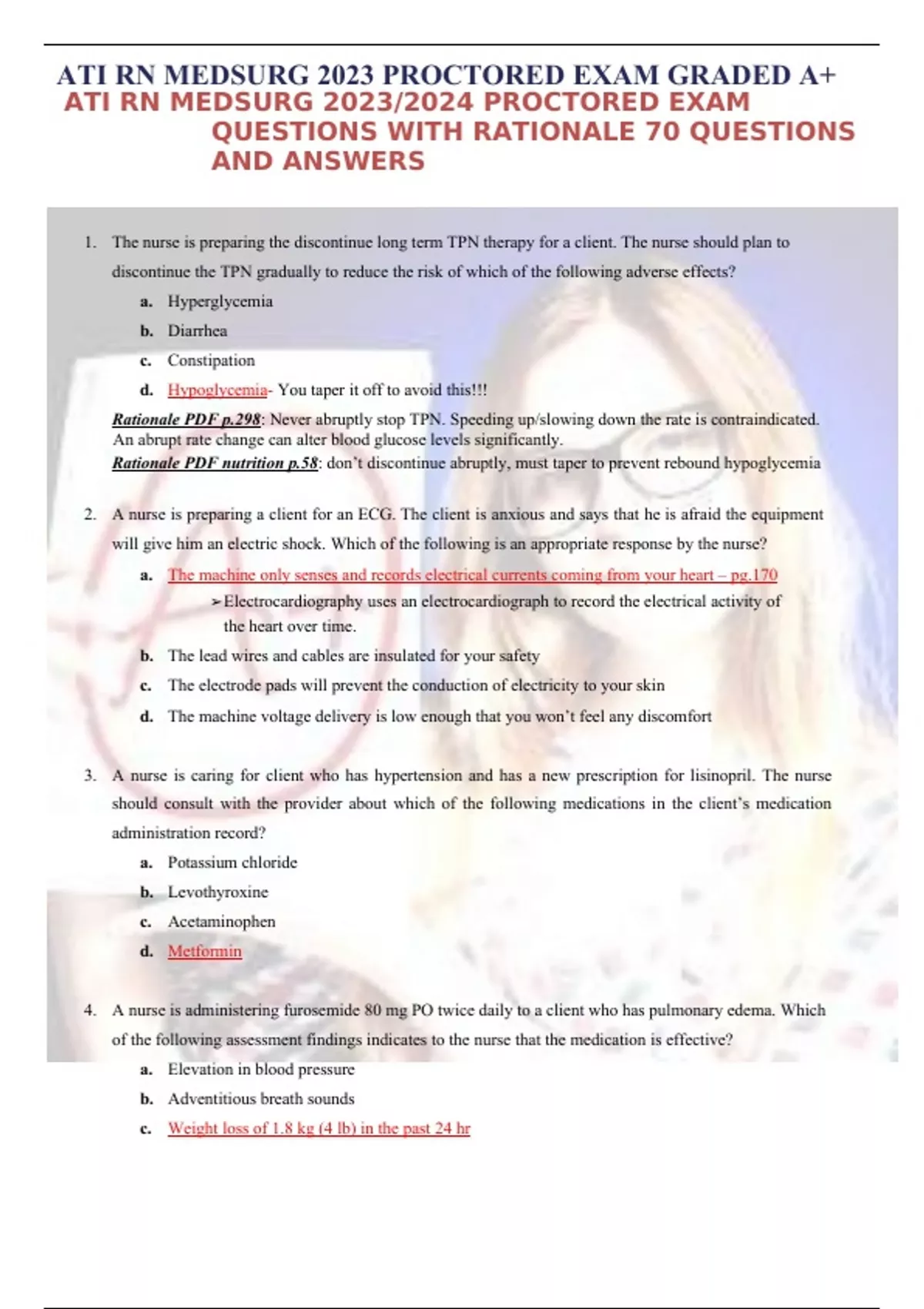ATI RN MEDSURG 2023/2024 PROCTORED EXAM QUESTIONS WITH RATIONALE 70
