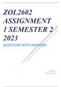 ZOL2602 ASSIGNMENT 1 SEMESTER 2 2023