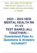 2023 - 2024 HESIPSYCH MENTAL HEALTH EXIT EXAM V1-3,,2023 - 2024 HESI PSYCH MENTAL HEALTH EXIT EXAM (V1, V2, V3)  STUDY GUIDE NEW Q&A INCLUDED!! A+ GRADE