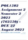 POL1502 Assignment 2 Semester 2 2023 (762550) - DUE 22 August 2023