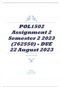 POL1502 Assignment 2 Semester 2 2023 (762550) - DUE 22 August 2023