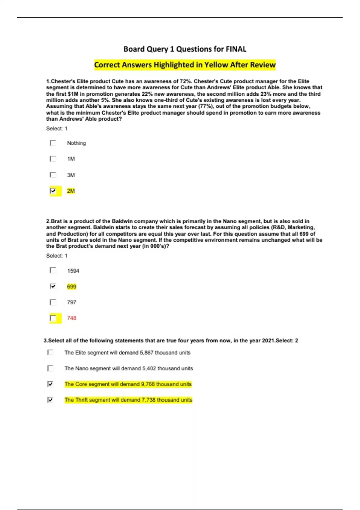 Board Query 1 Questions and Answers for FINAL COMP XM EXAM CompXM