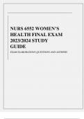 NURS 6552 WOMEN’S HEALTH FINAL EXAM 2023/2024 STUDY GUIDE