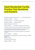 Adult Residential Facility Practice Test Questions and Answers 