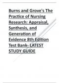 Test Bank for Burns and Grove's The Practice of Nursing Research Appraisal, Synthesis, and Generation of Evidence 8th Edition 2024 updated  