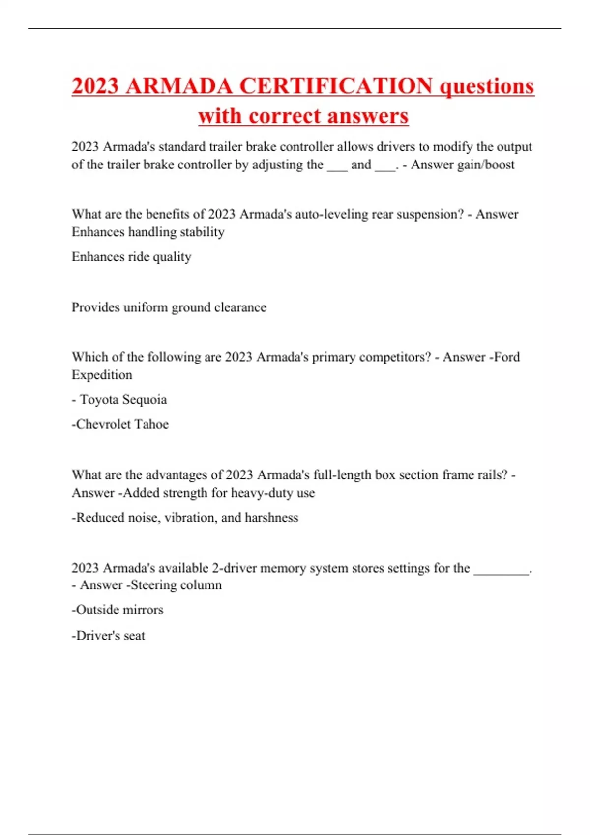 2025 ARMADA CERTIFICATION questions with correct answers 2025 ARMADA