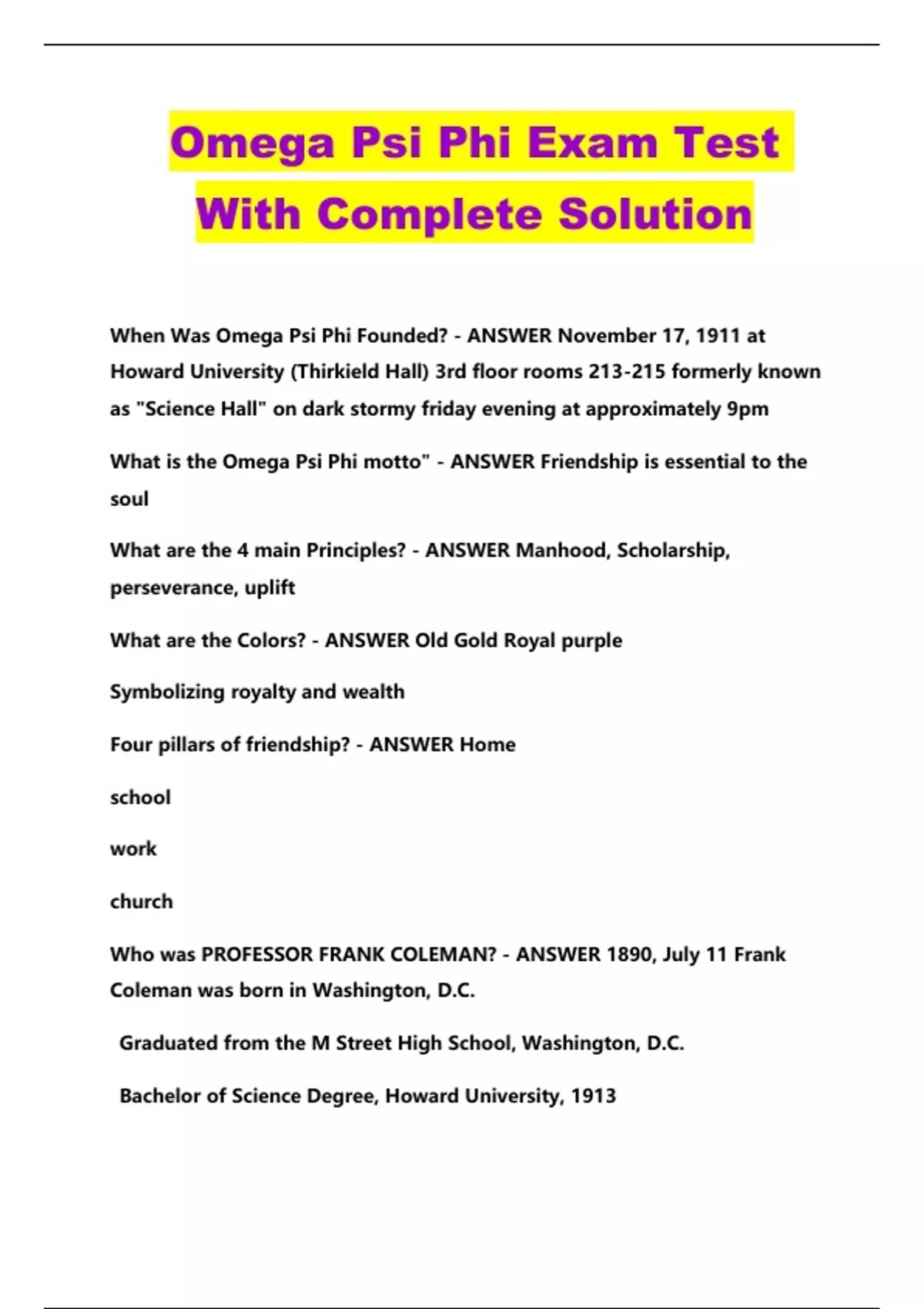 Omega Psi Phi Exam Test With Complete Solution Omega Psi Phi