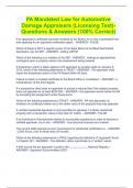 PA Mandated Law for Automotive Damage Appraisers (Licensing Test)- Questions & Answers (100% Correct)