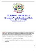 NURSING 123 HESI A2 Grammar, Vocab, Reading, & Math Version 2 (with ANSWERS)