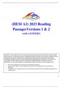 (HESI A2) 2023 Reading  PassagesVersions 1 & 2 (with ANSWERS)