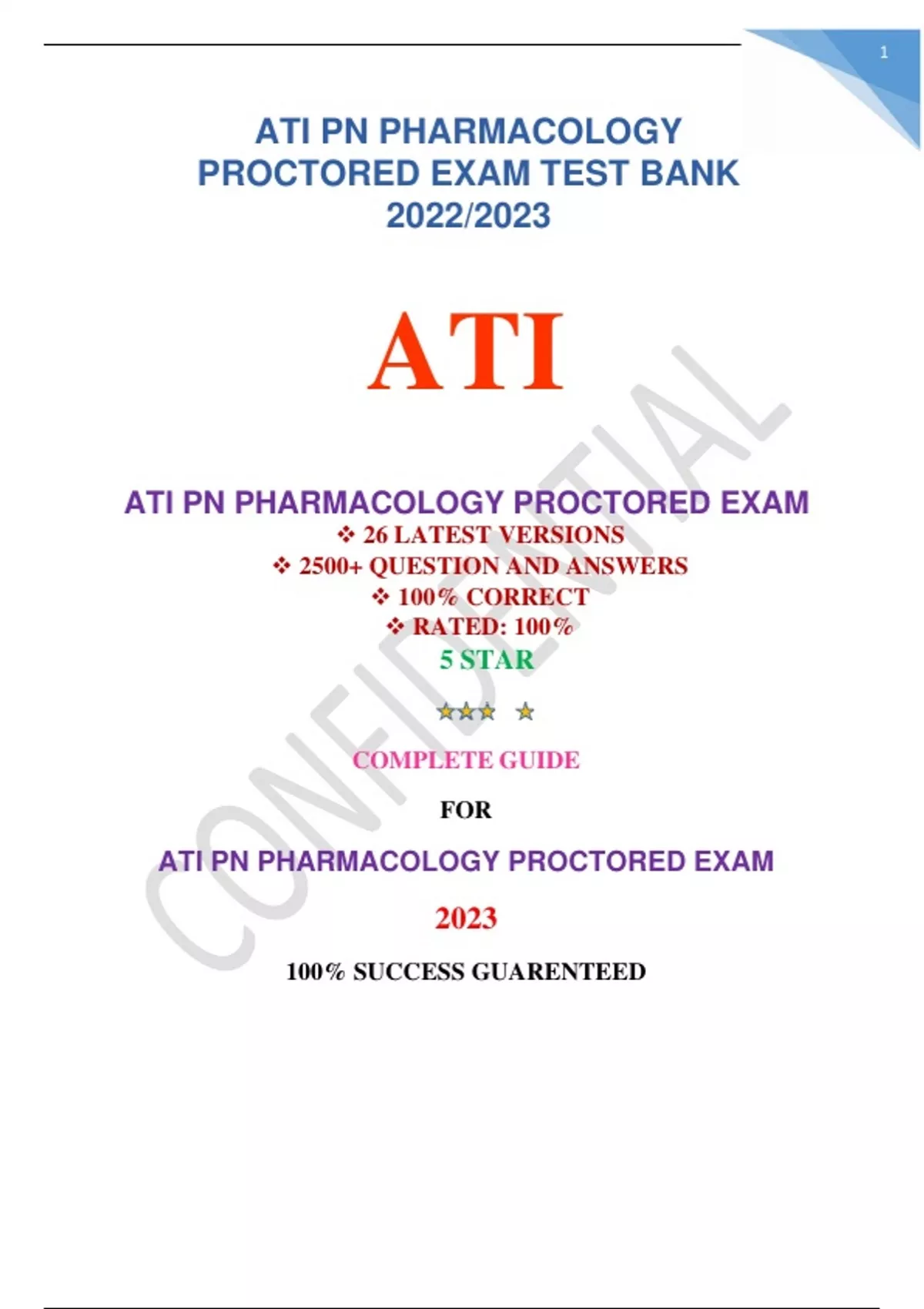 ATI PN PHARMACOLOGY PROCTORED EXAM TEST BANK 2022/2023 - ATI PN - Stuvia US