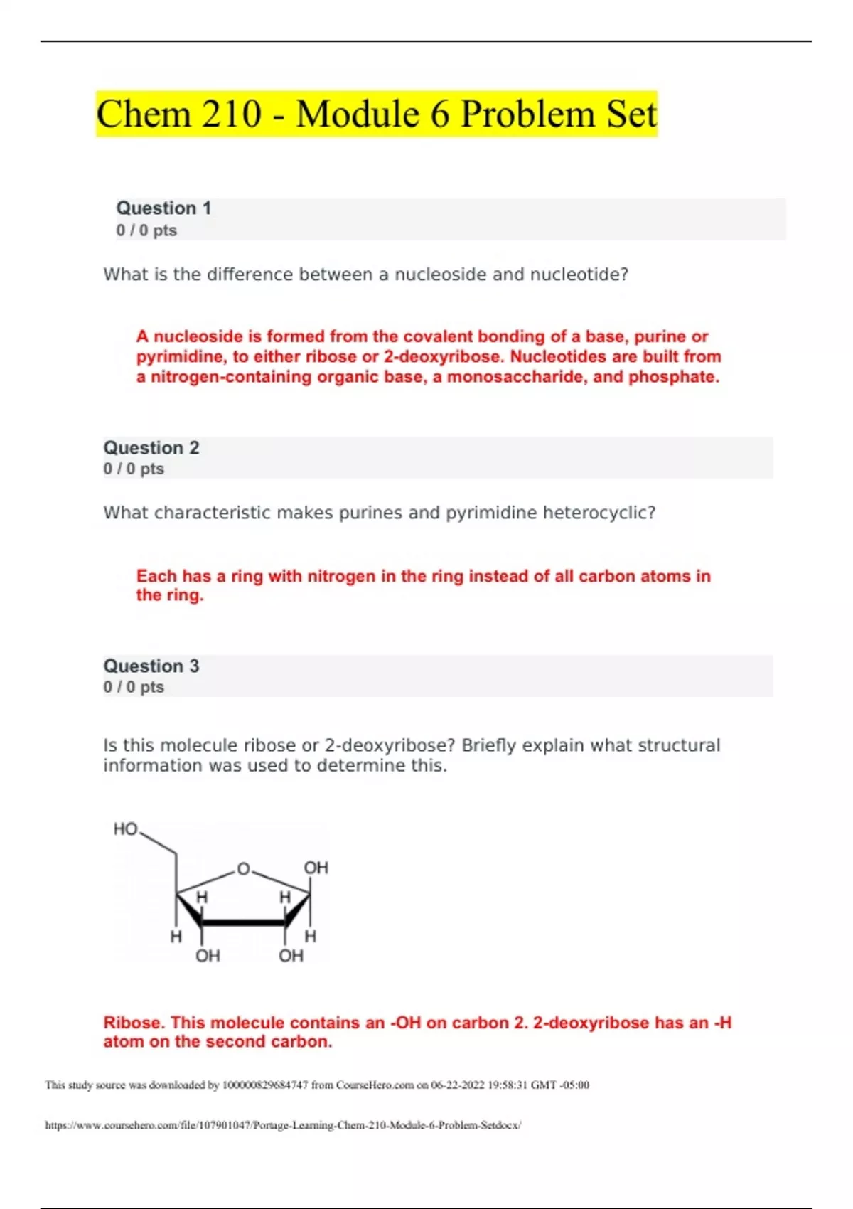 Portage Learning Chem Module Problem Questions And Answers Latest Correct Answers