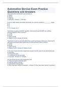 Automotive Service Exam Practice Questions and Answers 