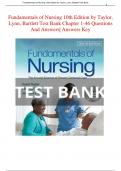 Fundamentals of Nursing 9 and 10th Edition by Taylor, Lynn, Bartlett Test Bank All Chapters Covered| Both Rated A+