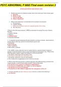PSYC ABNORMAL P 6665 Final exam revision 3 APPROVED!!! PSYC ABNORMAL P 6665 Final exam revision 3 APPROVED!!! PSYC ABNORMAL P 6665 Final exam revision 3 APPROVED!!! PSYC ABNORMAL P 6665 Final exam revision 3 APPROVED!!! PSYC ABNORMAL P 6665 Final exam rev