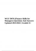 WGU D076 Finance Skills for Managers: Final Exam Questions And Answers Updated 2023/2024 | Graded A+ (Verified)