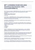 MFT LICENSING EXAM 2023-2024 Questions And Answers 100% Correct(SCORED A)MFT LICENSING EXAM 2023-2024 Questions And Answers 100% Correct(SCORED A)MFT LICENSING EXAM 2023-2024 Questions And Answers 100% Correct(SCORED A)