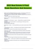 Real Estate U Final Exam Questions And Answers | Latest 2023/2024 (100% Verified)