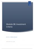 BUSI 7110 Class Notes - MODULE:08 INVESTMENT CRITERIA