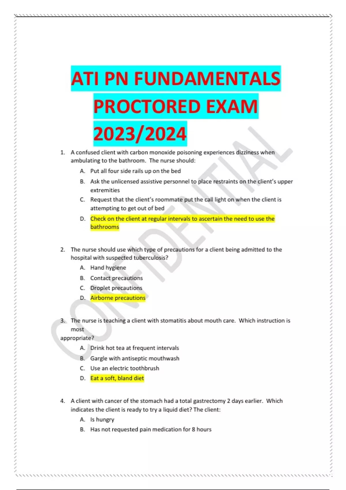 ATI PN FUNDAMENTALS PROCTORED EXAM 2023/2024 - ATI PN FUNDAMENTALS ...