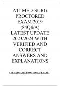 ATI MED-SURG PROCTORED EXAM 2019 (84Q&A)  LATEST UPDATE 2023/2024 WITH VERIFIED AND CORRECT ANSWERS AND EXPLANATIONS