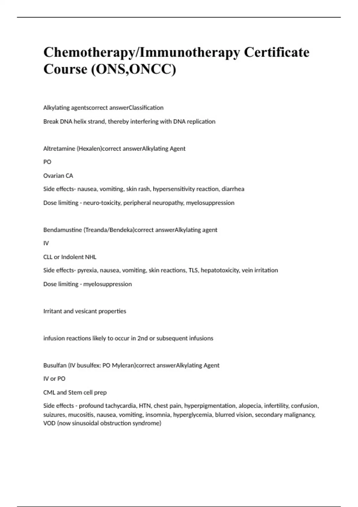 ONS Chemotherapy Immunotherapy exam 2023 with correct answers ONC