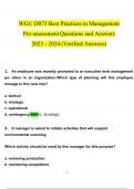 WGU D073 Best Practices in Management  Pre-assessment  questions and answers latest 2023 - 2024 [100% correct answers]