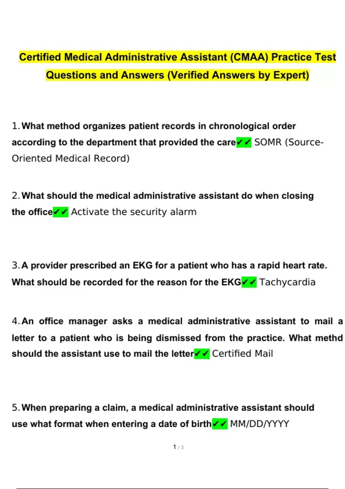 Nha Cmaa Practice Test 2024 Carla Catherine