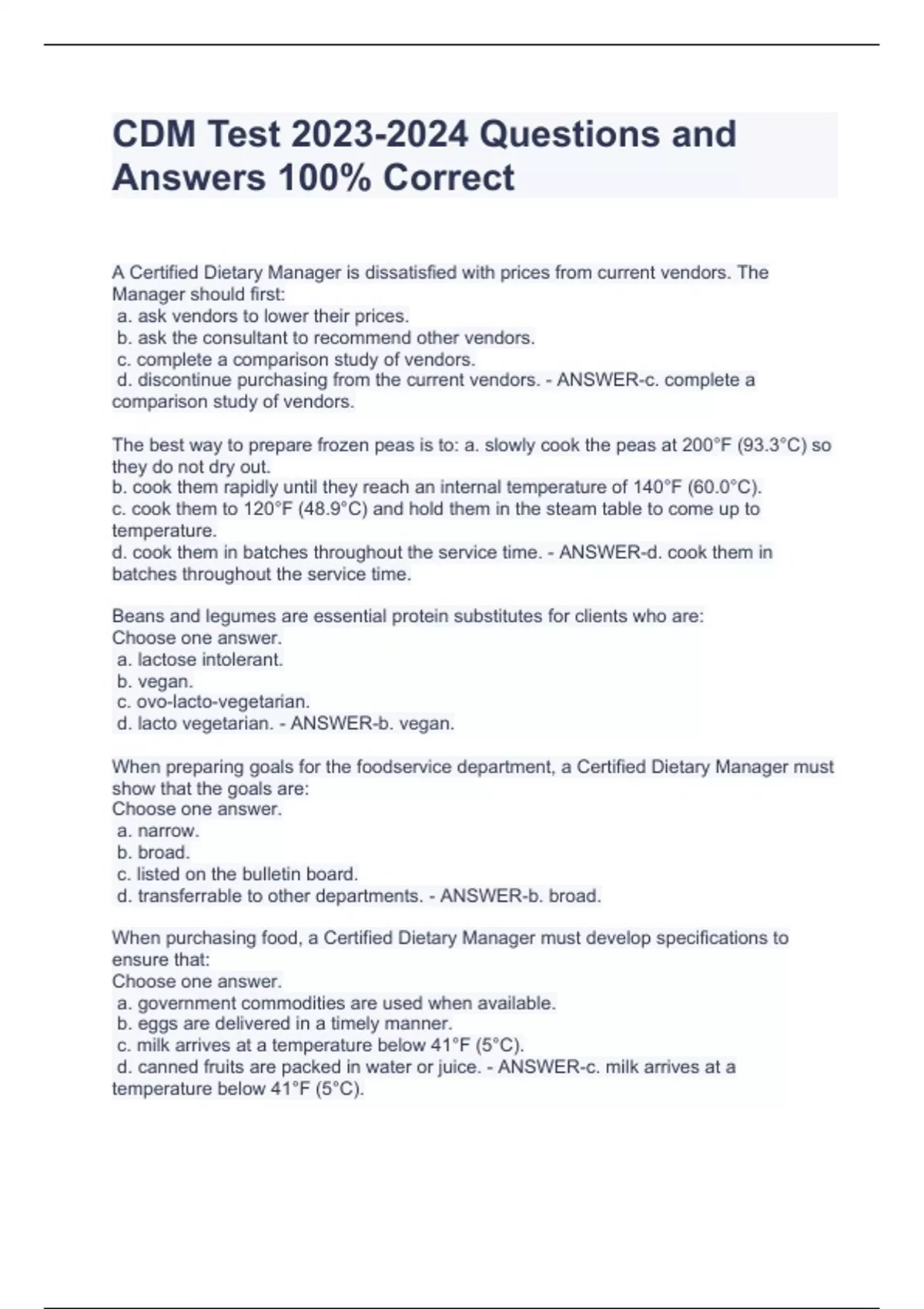 CDM Test Questions and Answers 100% Correct - CDM - Stuvia US