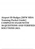 Airport ID Badges [DFW SIDA Training Pocket Guide] COMPLETE EXAM WITH 50 QUESTIONS AND VERIFIED SOLUTIONS 2023.