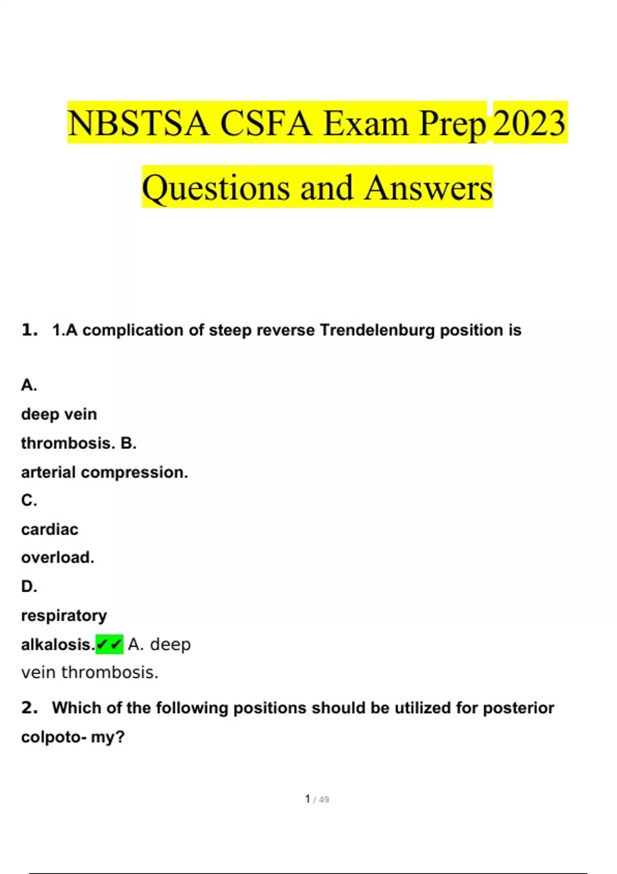 NBSTSA CSFA Exam Prep Questions And Answers Latest [100% Correct ...