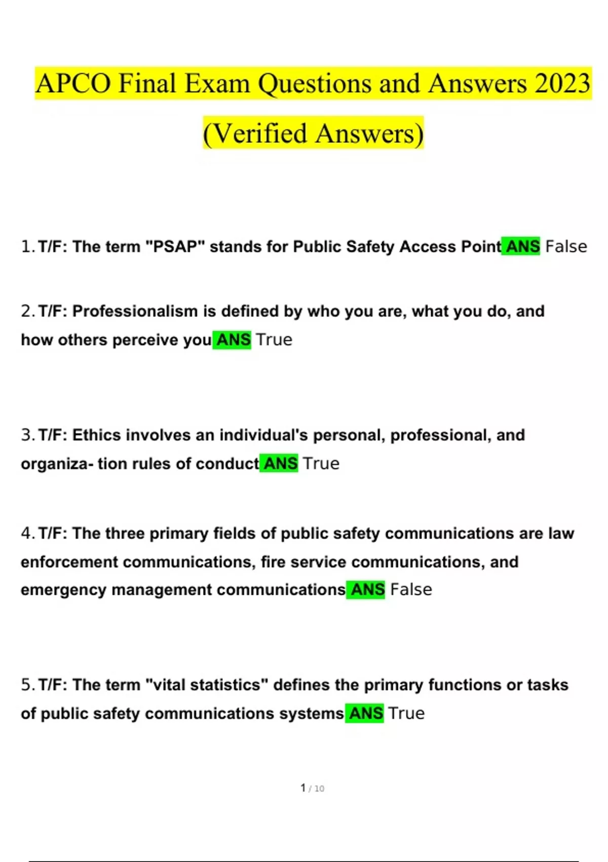 APCO Final Exam questions and answers latest 2023 2024 [100 correct