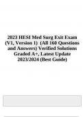 HESI Med Surg Exit Exam V1 | 160 Questions With Correct Answers | Latest Update 2023/2024 (GRADED)