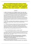 D236 PATHOPHYSIOLOGY EXAM LATEST  2022-2024/WGU PATHOPHYSIOLOGY LATEST  EXAM -STUDY GUIDE-WITH 100% VERIFIED  ANSWERS-2022-2024 LESSON 1- LESSSON 12