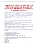 ATI TEAS NURSING ENTRANCE EXAM ENGLISH LANGUAGE REAL EXAM QUESTIONS WITH CORRECT ANSWERS ALREADY GRADED A+