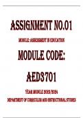 AED3701 ASSIGNMENT 01 ASSESSMENT IN EDUCATION