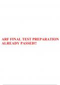 ARF FINAL TEST PREPARATION ALREADY PASSED, ARF Administrator Certification /133 Questions And Answers (A+) 2023 Verified, ARF- Adult Residential Facility Practice Test 2023-2024 Questions and Answers, Adult Residential Facility (ARF) Practice Test 2023 Co