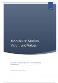 BUSI 7136 Notes and Case Study - MODULE 03: MISSION, VISION, AND VALUES