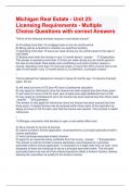 Michigan Real Estate - Unit 25: Licensing Requirements - Multiple Choice Questions with correct Answers 