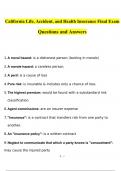California Life, Accident, and Health Insurance Final Exam questions and answers latest 2023 - 2024 [100% correct answers]