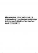 Test Bank  For Pharmacology, Clear and Simple - A Guide to Drug Classifications and Dosage Calculations 3rd Edition Watkins 