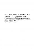 NOTARY PUBLIC PRACTICE Exam Questions with Correct Answers | Latest Update 2023/202 (100% VERIFIED)